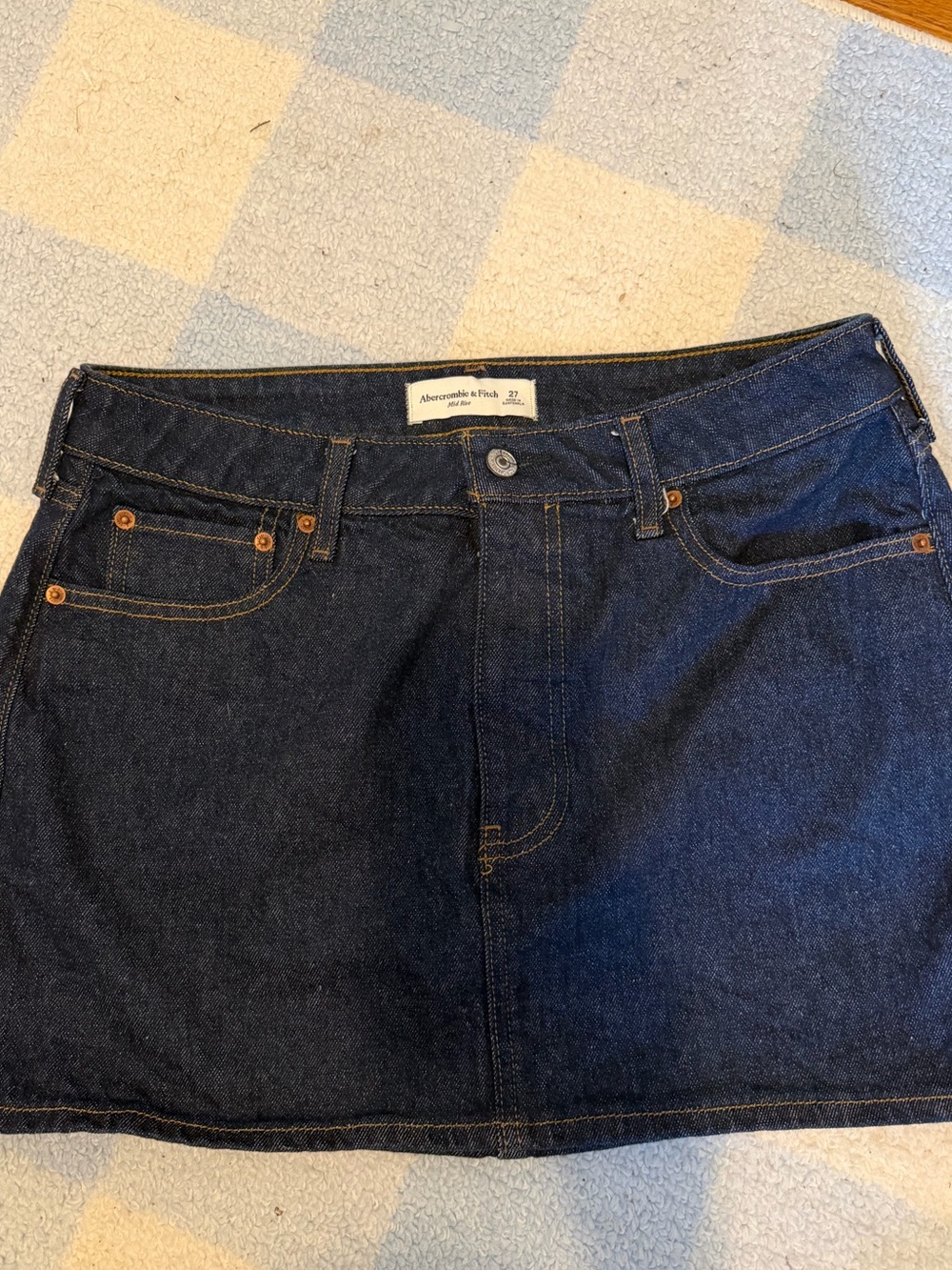 Abercrombie & Fitch Mid Rise Dark Blue Denim Mini Skirt